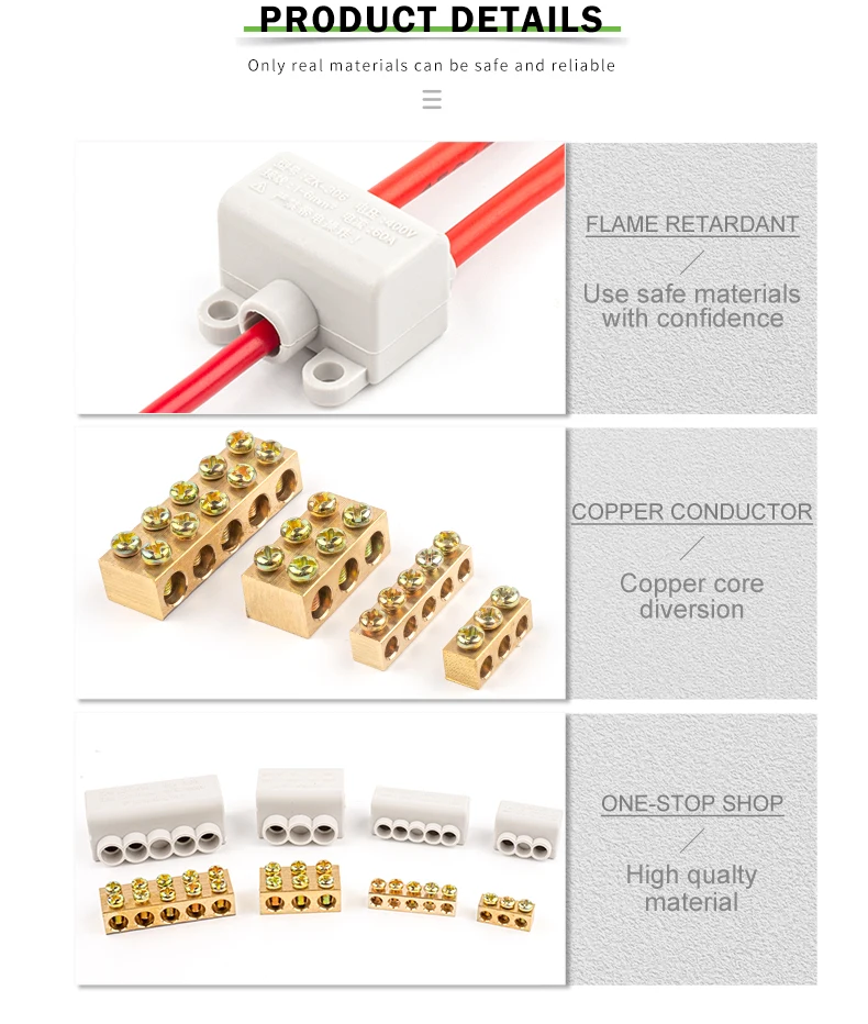 Hochleistungs-Kabelverbinder mit mehreren Ausgängen 60A/400V 1-6mm² Schraubklemmenblock 80A/1000V 2.5-16mm² – Detail 4