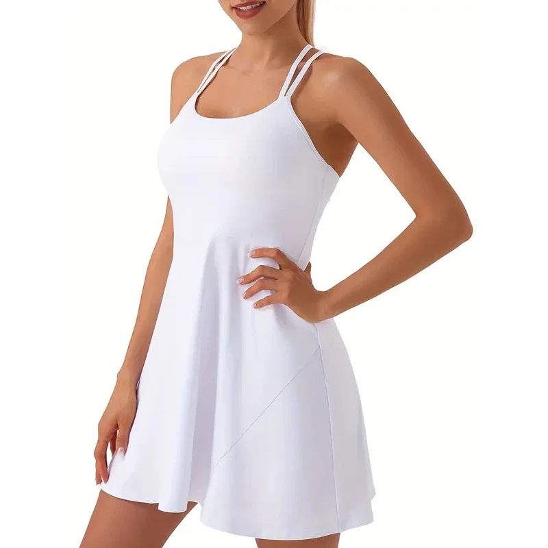 De Jay®Saia de tênis sem encosto Criss Cross feminino, Vestidos de golfe com Sutiãs, Saias sem mangas sólidas, Sexy Athletic Activewear, Vestuário feminino