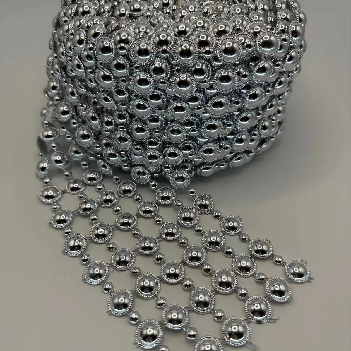 10yard 6row Round Beads Spots Bendable Mesh Wrap Roll Chain Trim For Wedding Party Sewing Apparel Bag Shoes Cap Decoration