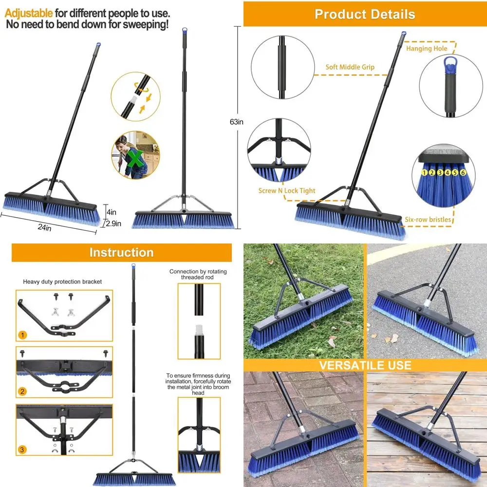 

24-Inch Blue Push Broom for Outdoor Cleaning: Decks, Driveways, Garages, Yards, and Concrete Floors