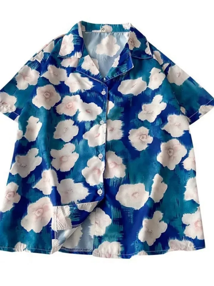 Hawaii Beach Vacation Style Shirt Men's Color Flower Print Short Sleeves Single-breasted Shirts Fashion Casual Bohemian Clothing