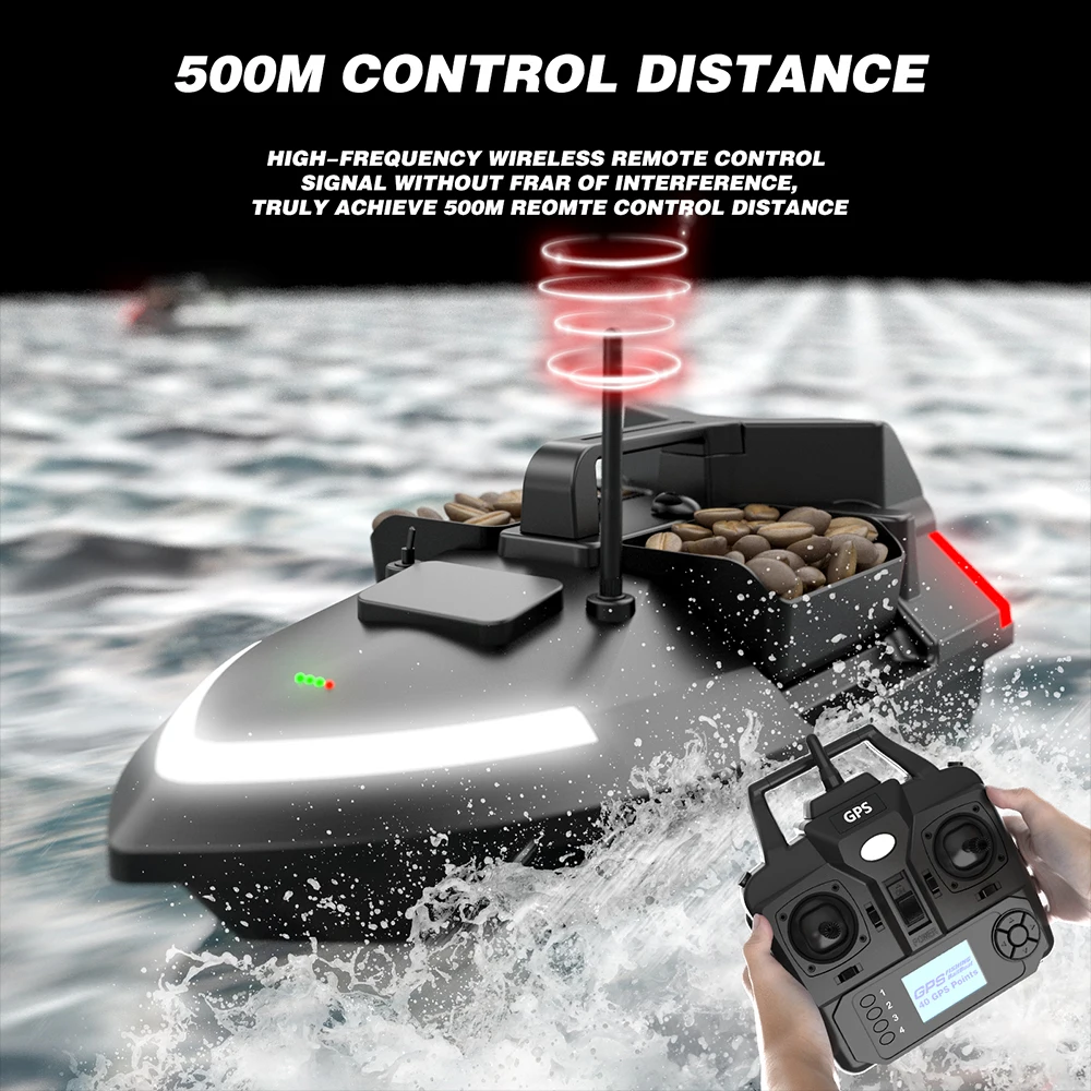 GPS Fishing Bait Boat 500m Remote Control Bait Boat Dual Motor Fish Finder 2KG Loading with Night Light Turn Signal for Fishing