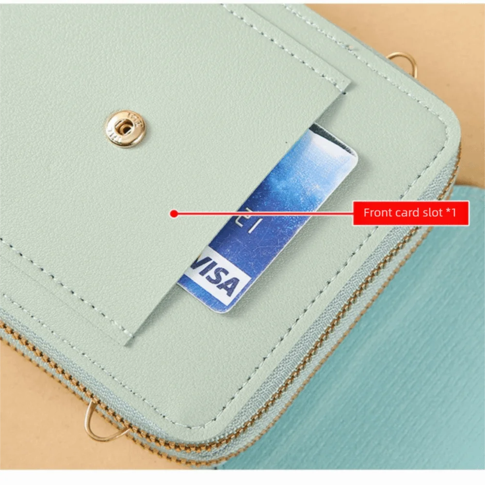 

PU Leather Women Touch Screen Cell Phone Purse Adjustable Shoulder Strap Multi-layered Cell Phone Bag Zipper Transparent Window