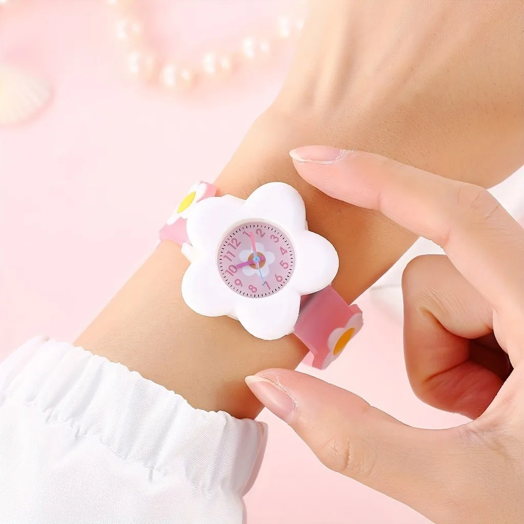 Kegllect-Montre à quartz dessin animé pour enfants, montres à motif de fleurs mignonnes, cadeau d'anniversaire étudiant, silicone, nouveau