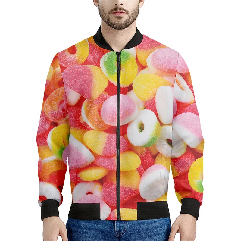 Candy Fudge Pattern Zipper Jacket Men Kids 3d Print Lollipop Sweatshirt Long Sleeves Tops Women Cool Street Bomber Jackets Coat