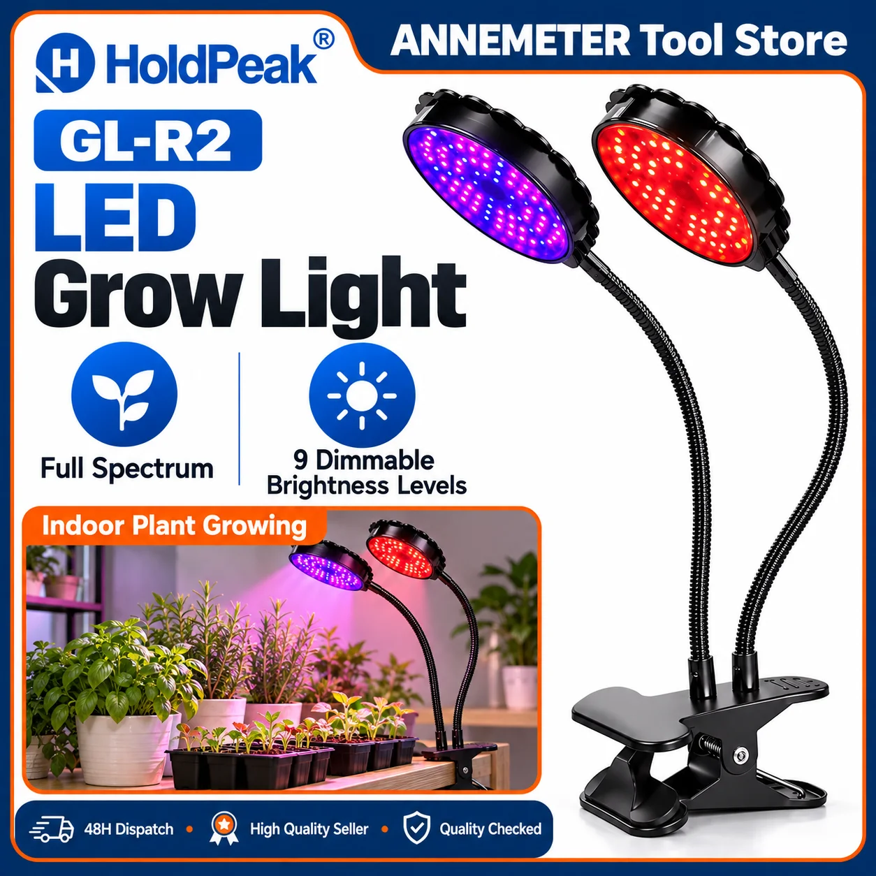 LED Grow Light Full Spectrum Dual Head Plant Light 78 LEDs 9 Dimmable Levels 3/9/12H Timer USB Clip Lamp for Indoor Plants