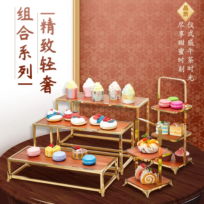 Chinese Wooden Dessert Table Display Rack Hotel Afternoon Tea Snack Rack Cold Food Tea Break Dessert Table