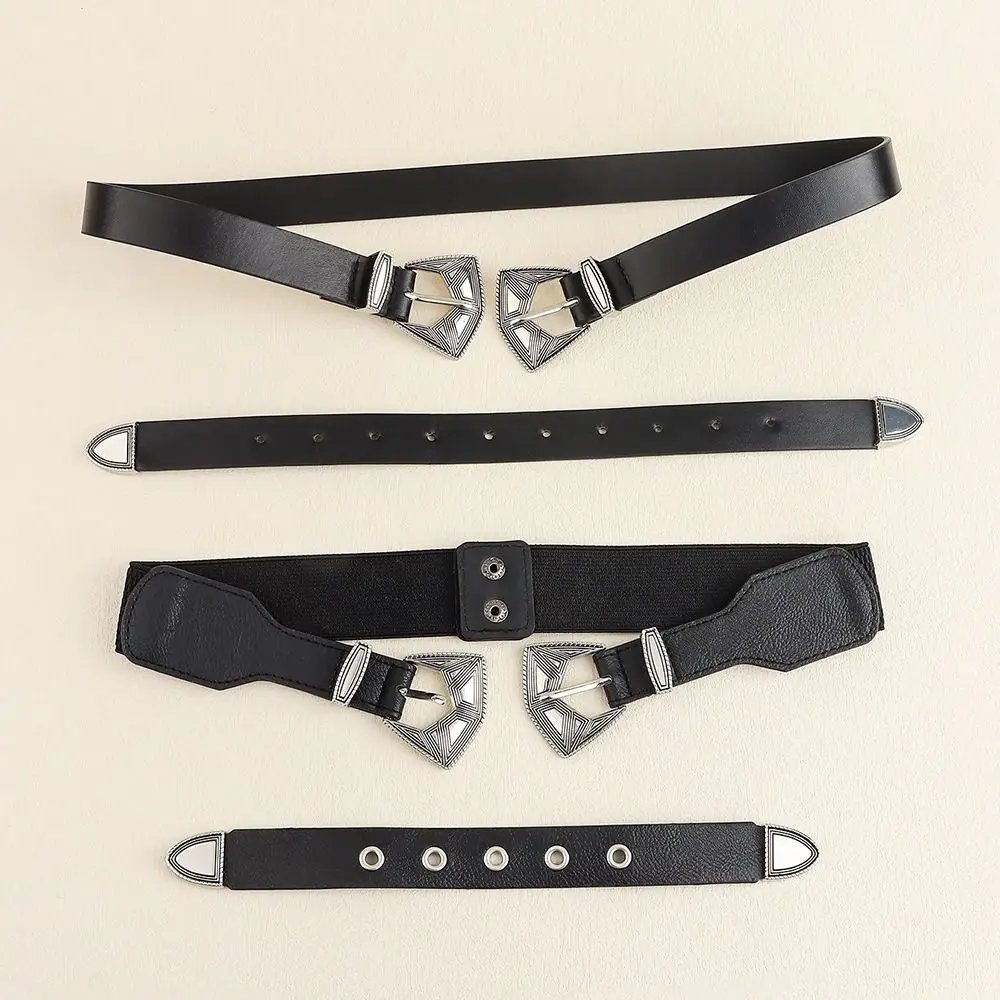 Fashion Casual Couple Elastic Belts Men Women Personality Black Pin Buckle Vintage Lady Double Buckle Belt