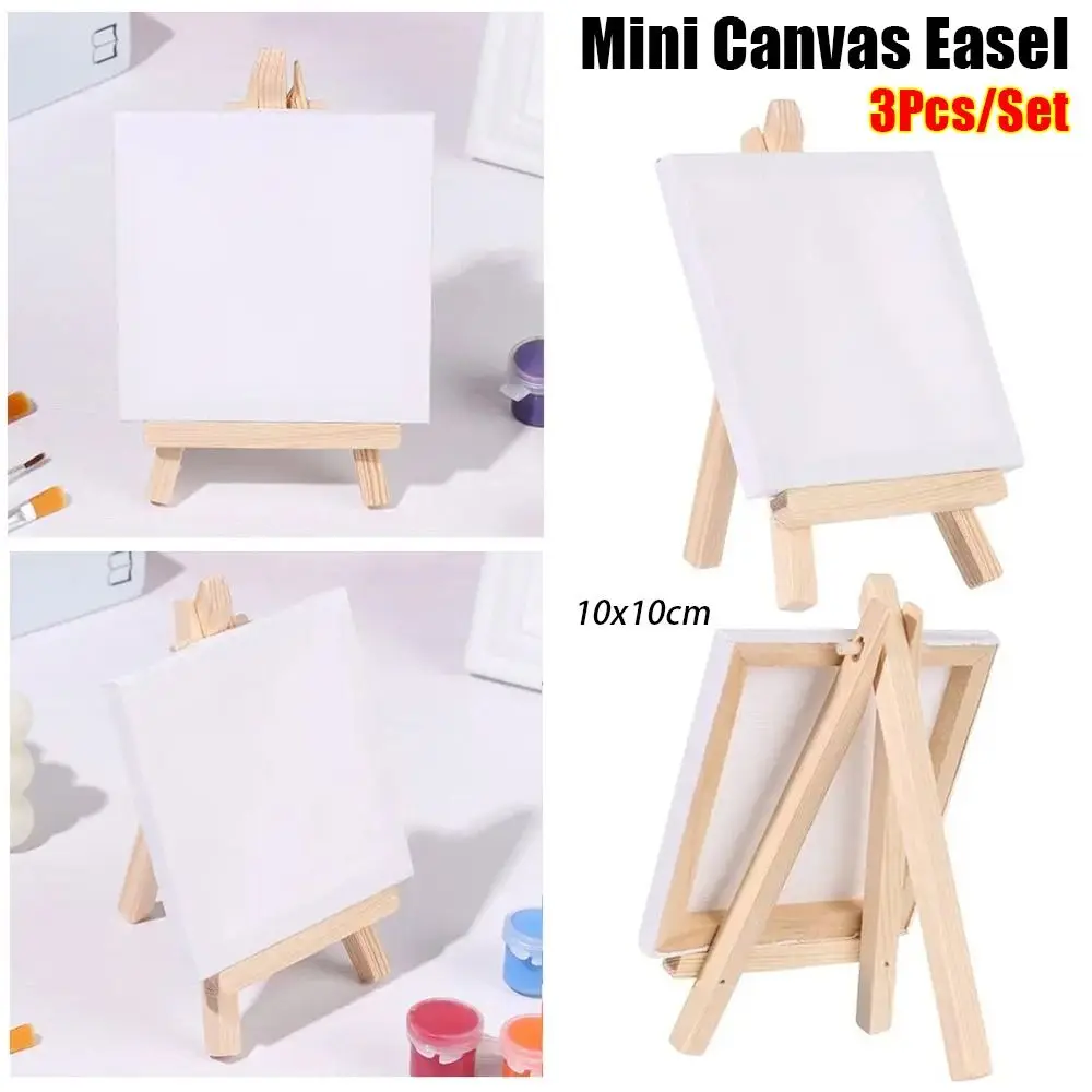 

3Pcs Blank Mini Canvas Easel Set Small Tiny Multifunctional Painting Easel Wooden Frame 10x10cm Drawing Decoration Board