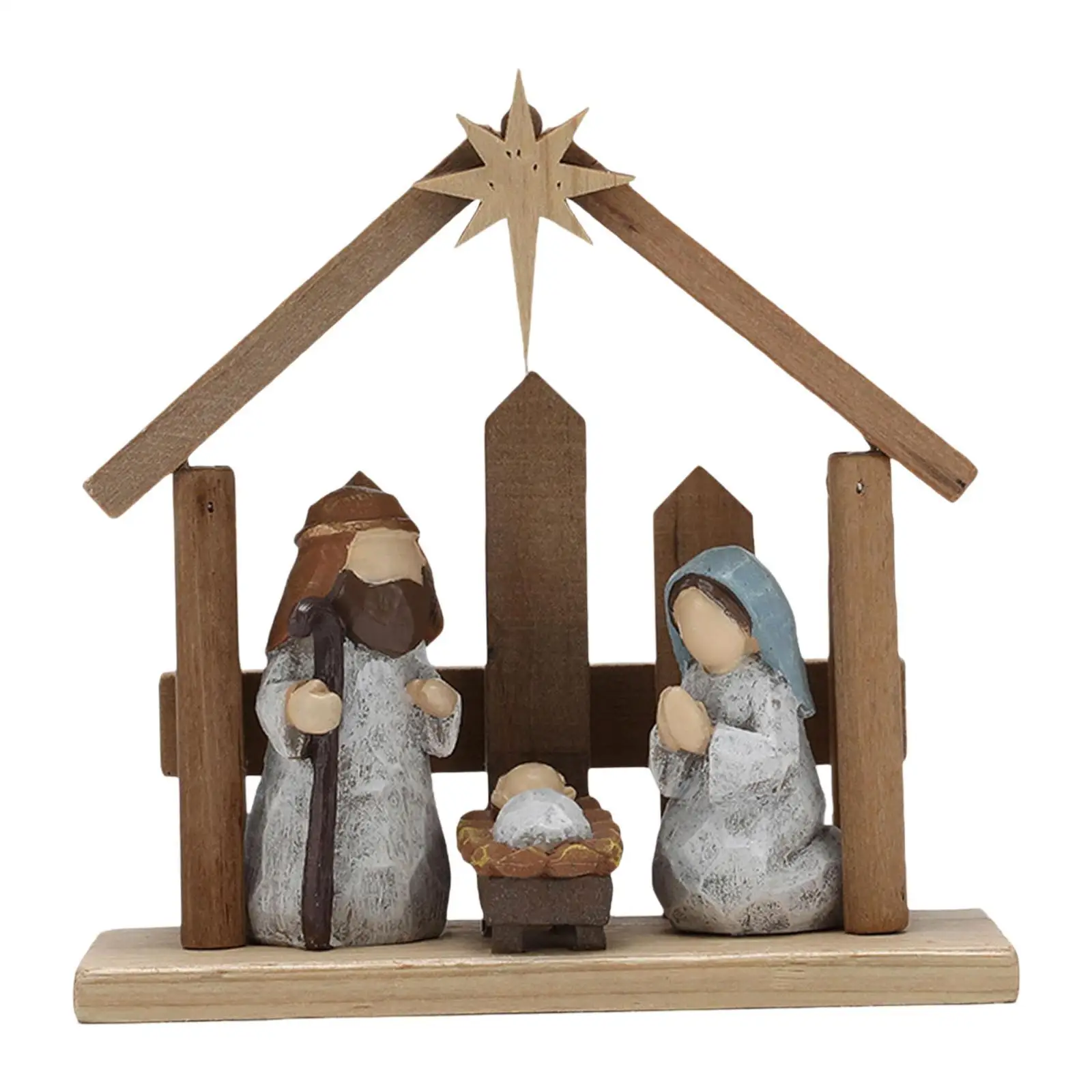 Nativity Scene Figurine Ornament Desk Display Artwork Decoration Versatile Gift Holy Family Statue Figure for Bedroom Fireplace