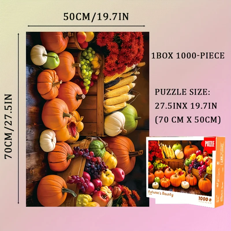 

Autumn's Bounty 1000-Piece Jigsaw Puzzle for Adults | Premium Gray Cardboard | Large 70x50 cm (27.5x19.7 inches)