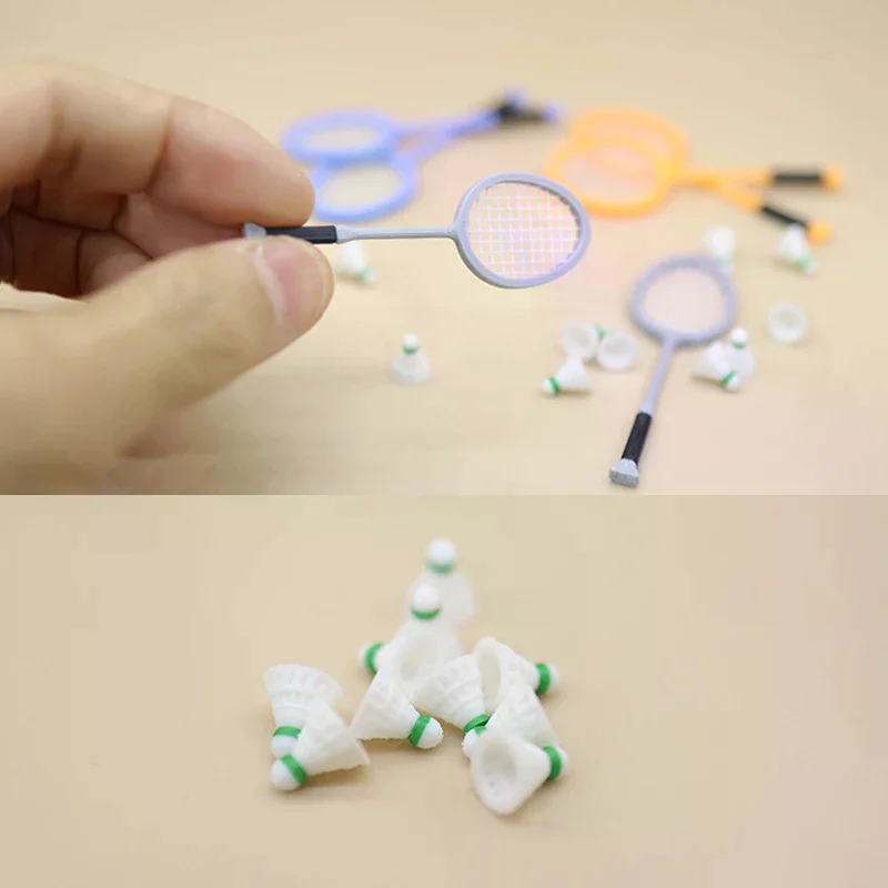 1/12 Dollhouse Miniature Simulation Mini Badminton Racket Set Model For Doll House Decor Kids Pretend Play Toys Gift