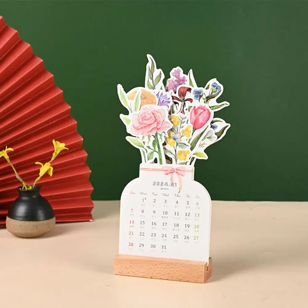 2024 neue kreative blühende Blume Schreibtisch Kalender kreative Holz karte Kalender Desktop-Kalender Illustrator dekorieren Lieferungen