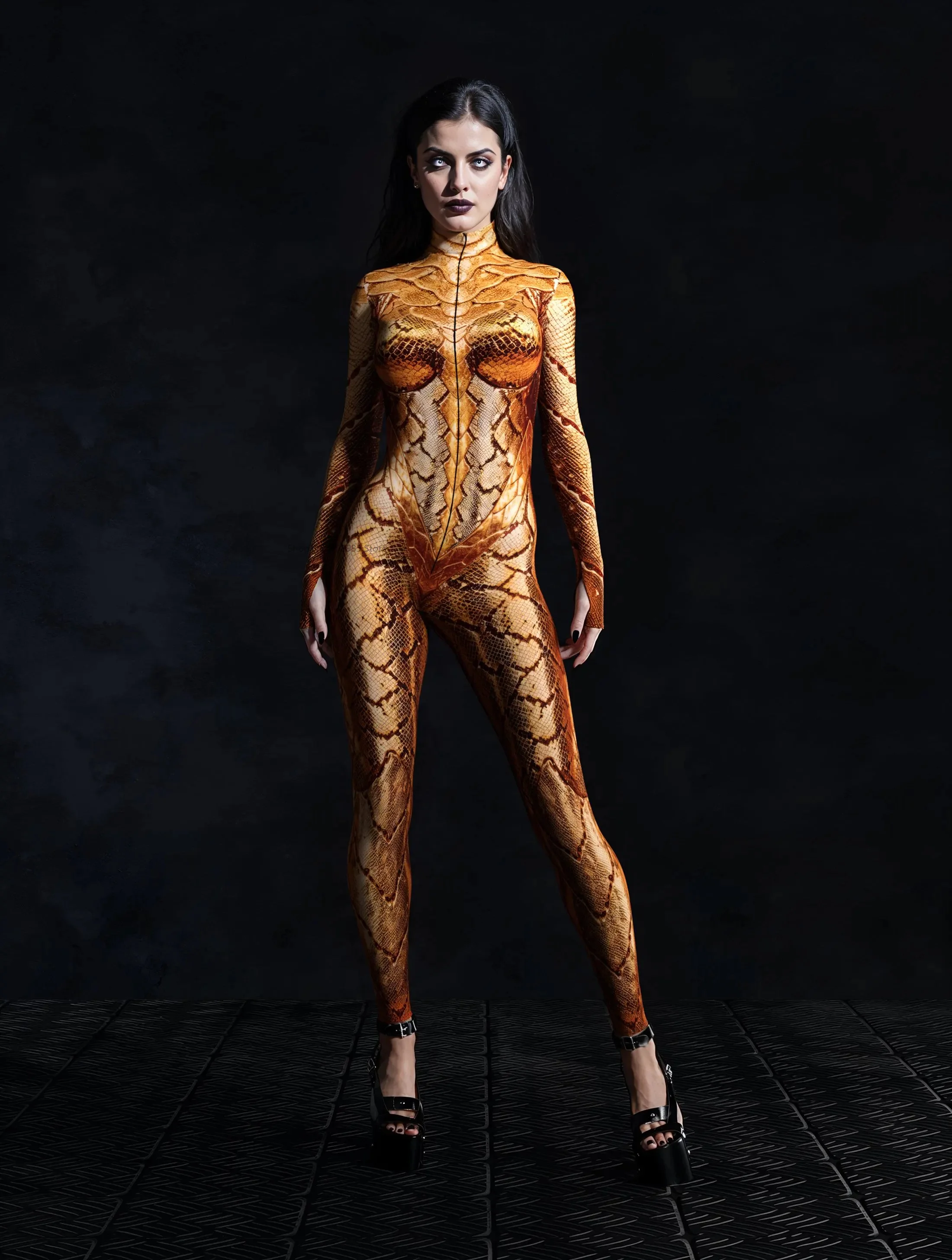 

Snakeskin Animal Line Cyber Jumpsuit Holiday Halloween Shows Cosplay Bodysuit Party Zentai Suit Romper Performance Costume