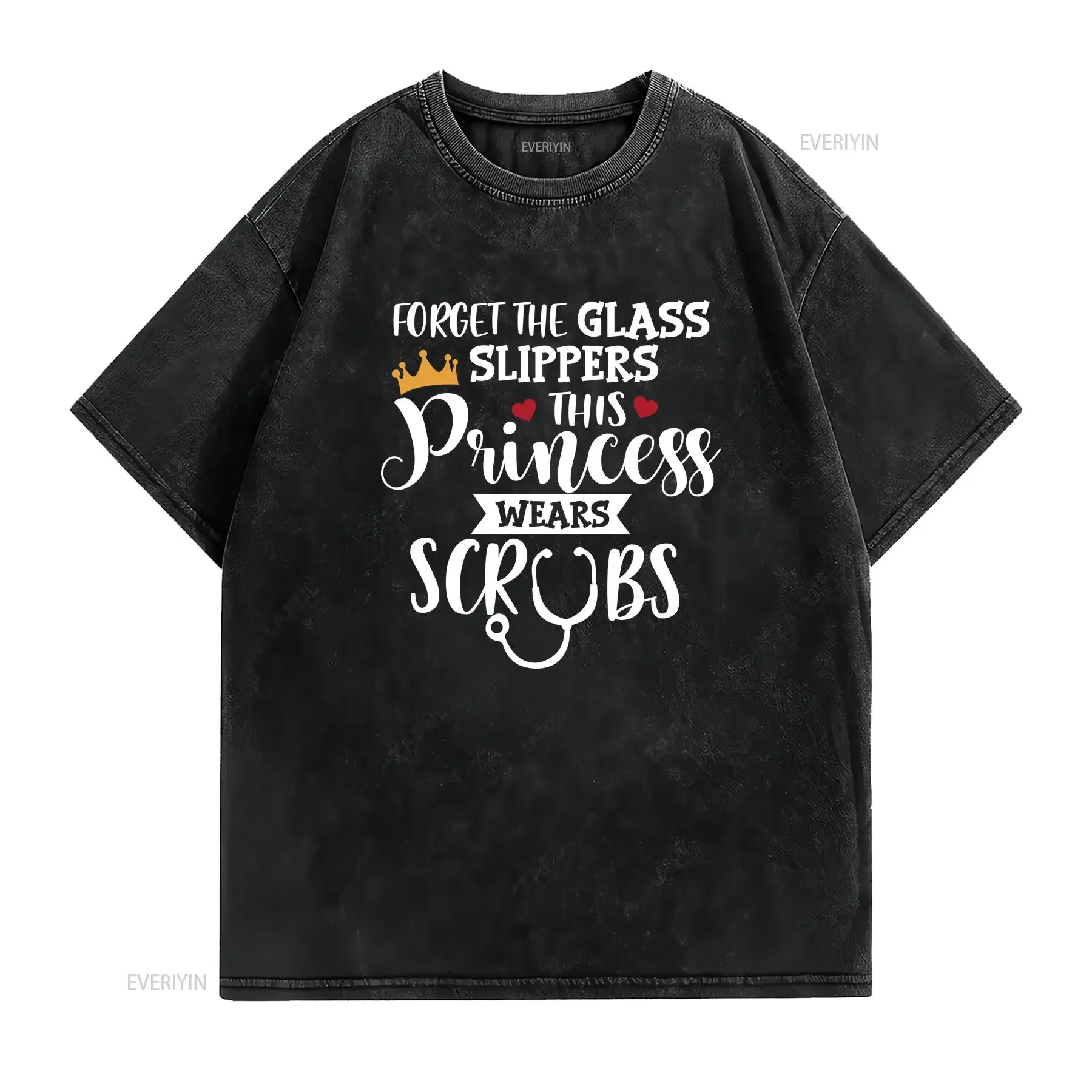 This Princess Wears Scrubs  T Shirt Funny for Dialysis Techs and Nurses vintage Washed fashion Comfortable Casual streetwear