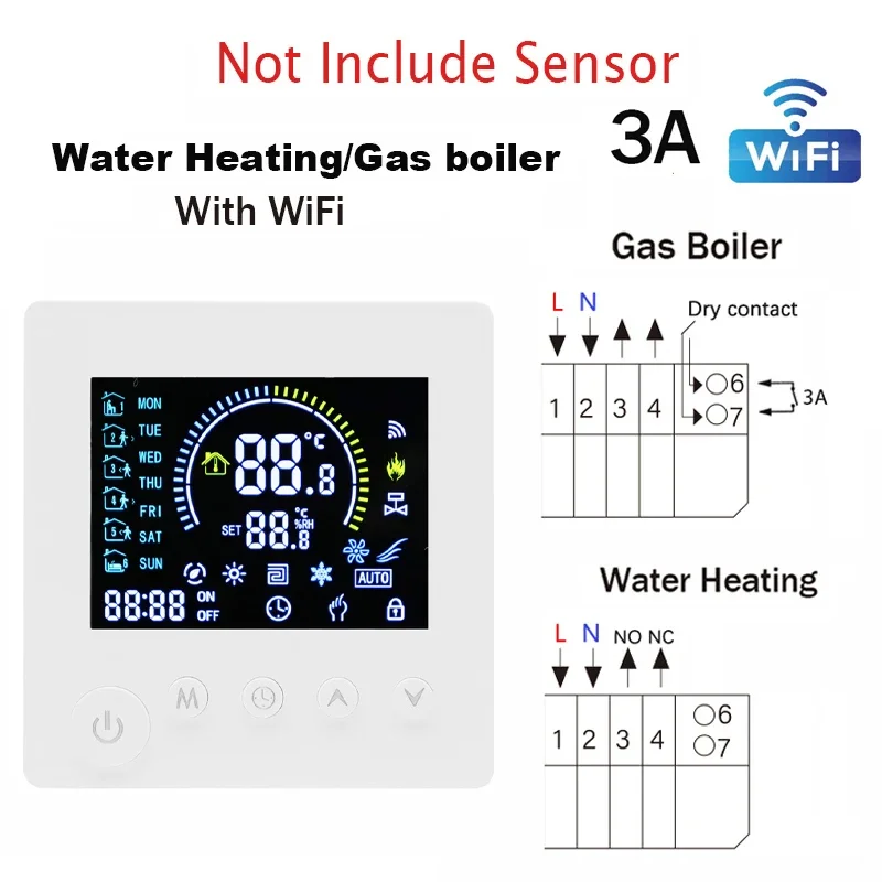 TUYA WiFi Thermostat Temperature Controller Water Electric Floor Heating TRV AC90V-240V 3A 16A Digital LCD Display Wall Mounted