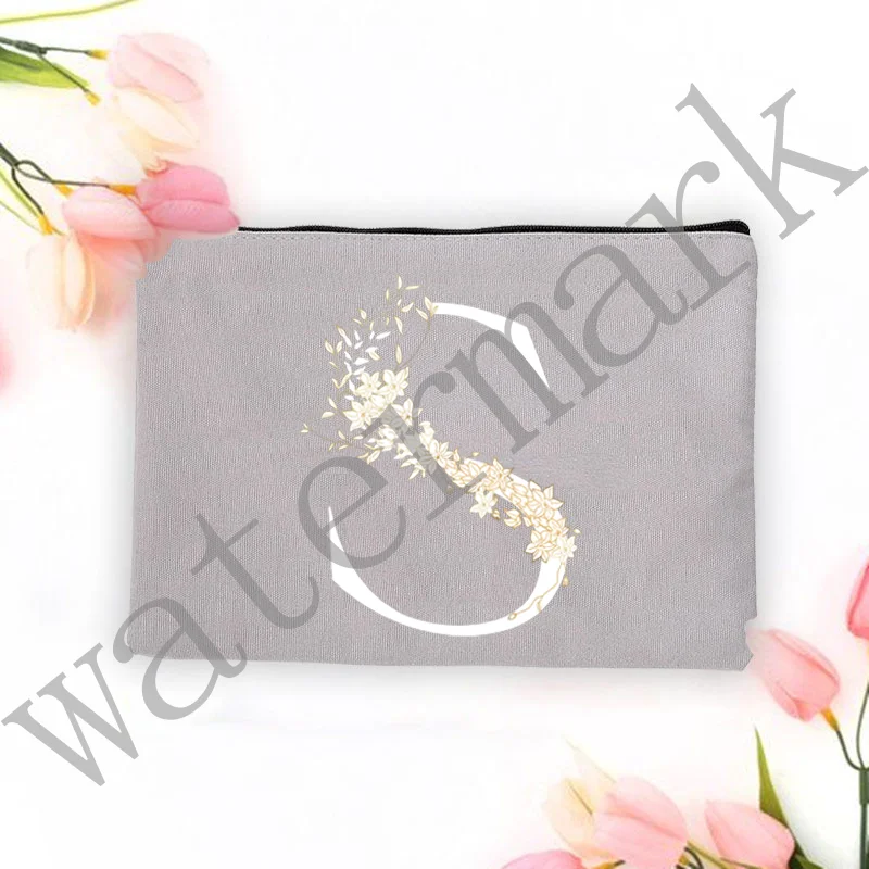 Hadiah Pengiring Pengantin Tas Kecantikan Kotak Kosmetik Portabel Wanita Tas Kosmetik Bunga Inisial 26 "Tas Makeup Huruf A-Z" Perjalanan Wanita