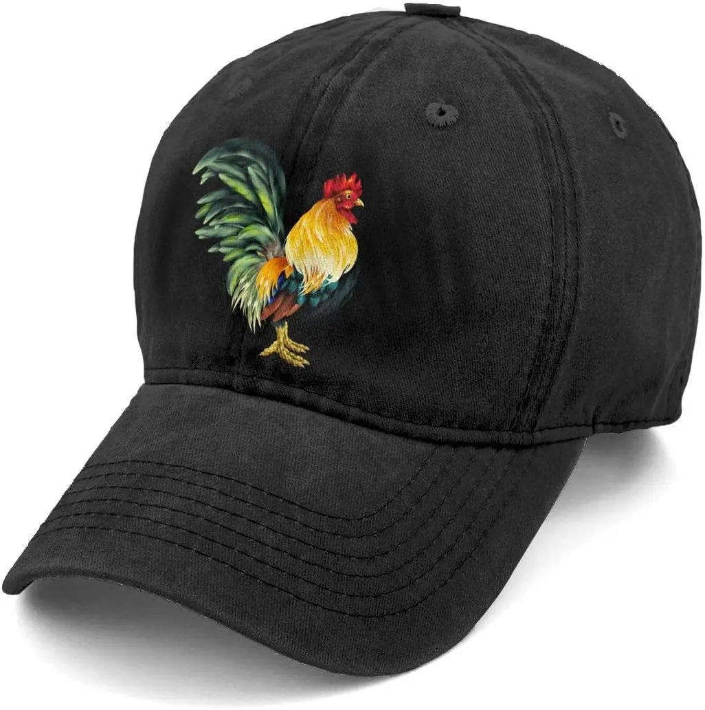 Unisex Lifelike Rooster Denim Hat Adjustable Washed Dyed Cotton Dad Chicken Baseball Caps