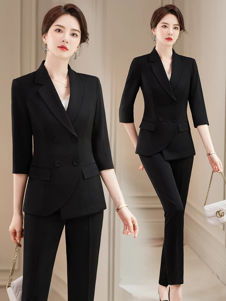 

Элегантный черный пиджак для женщин, тонкая формальная верхняя одежда, профессиональный комплект для менеджеров, униформа для работы на ресепшене, полиэстер