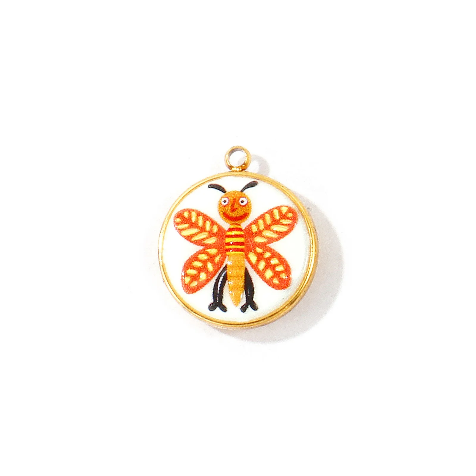 2 Stück bedruckte Insekten-Anhänger, Schwalben- und Bienenmotiv, aus 304 Edelstahl, 18 Karat vergoldet, zum Basteln von Armbändern und Halsketten, Großhandel. – Detail 10