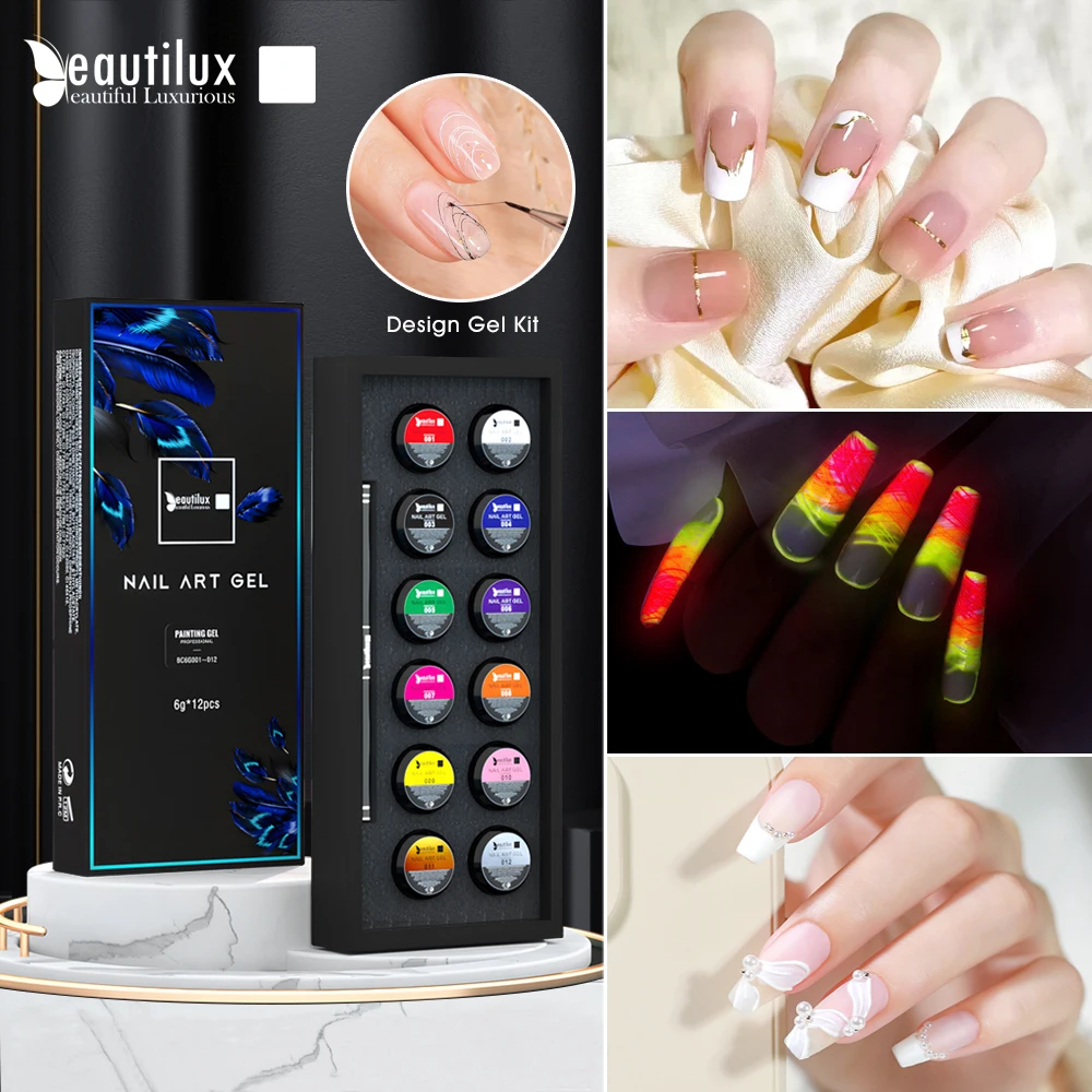 

Beautilux Nail Art Design Gel Kit Without Sticky Layer Painting Carving Sculpturing Spider Lining UV LED Maincure Set With Brush