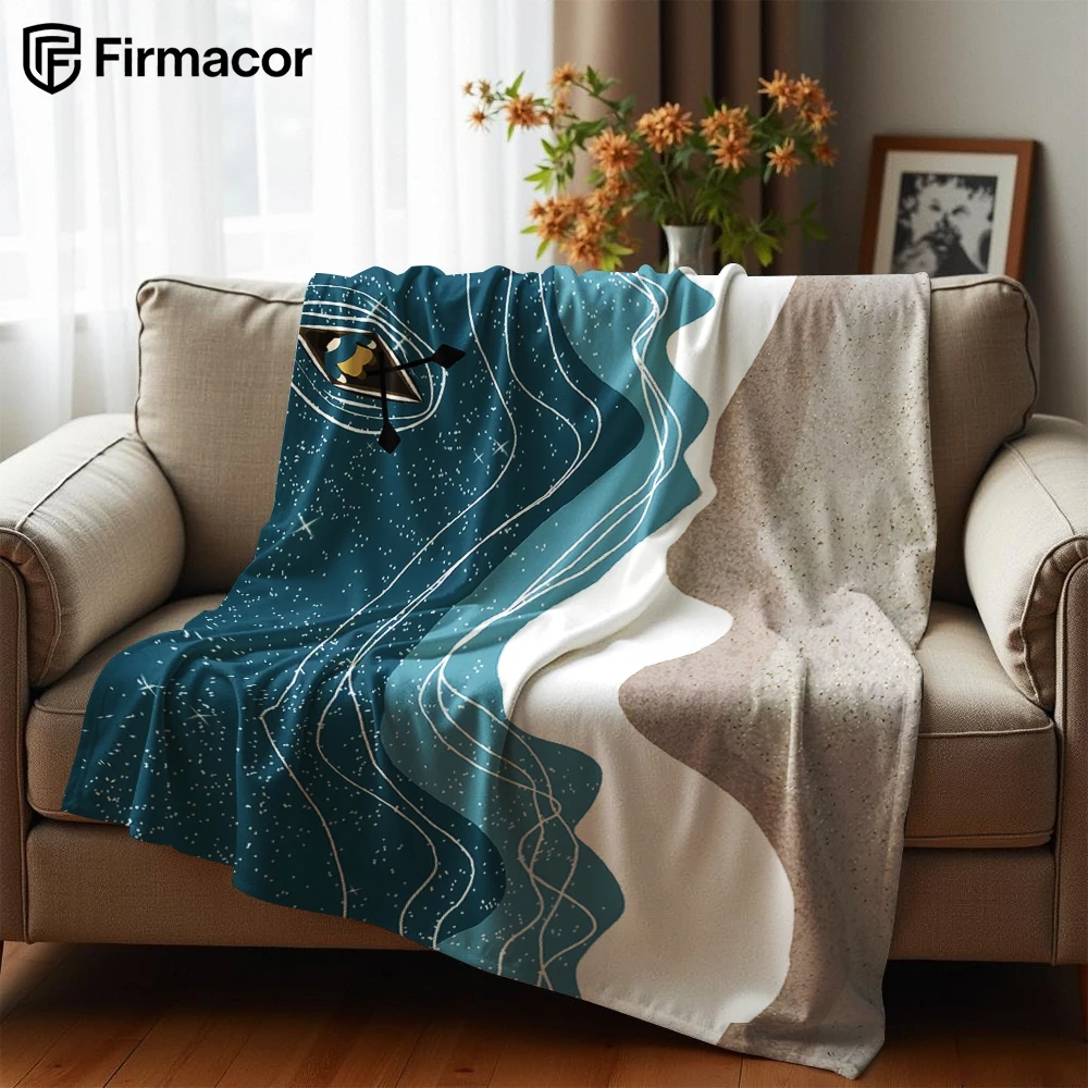 Minimal Ocean Shore Anime Cartoon Flannel Blanket Soft Warm Throw for Bedroom Sofa Car Kids Holiday Gift