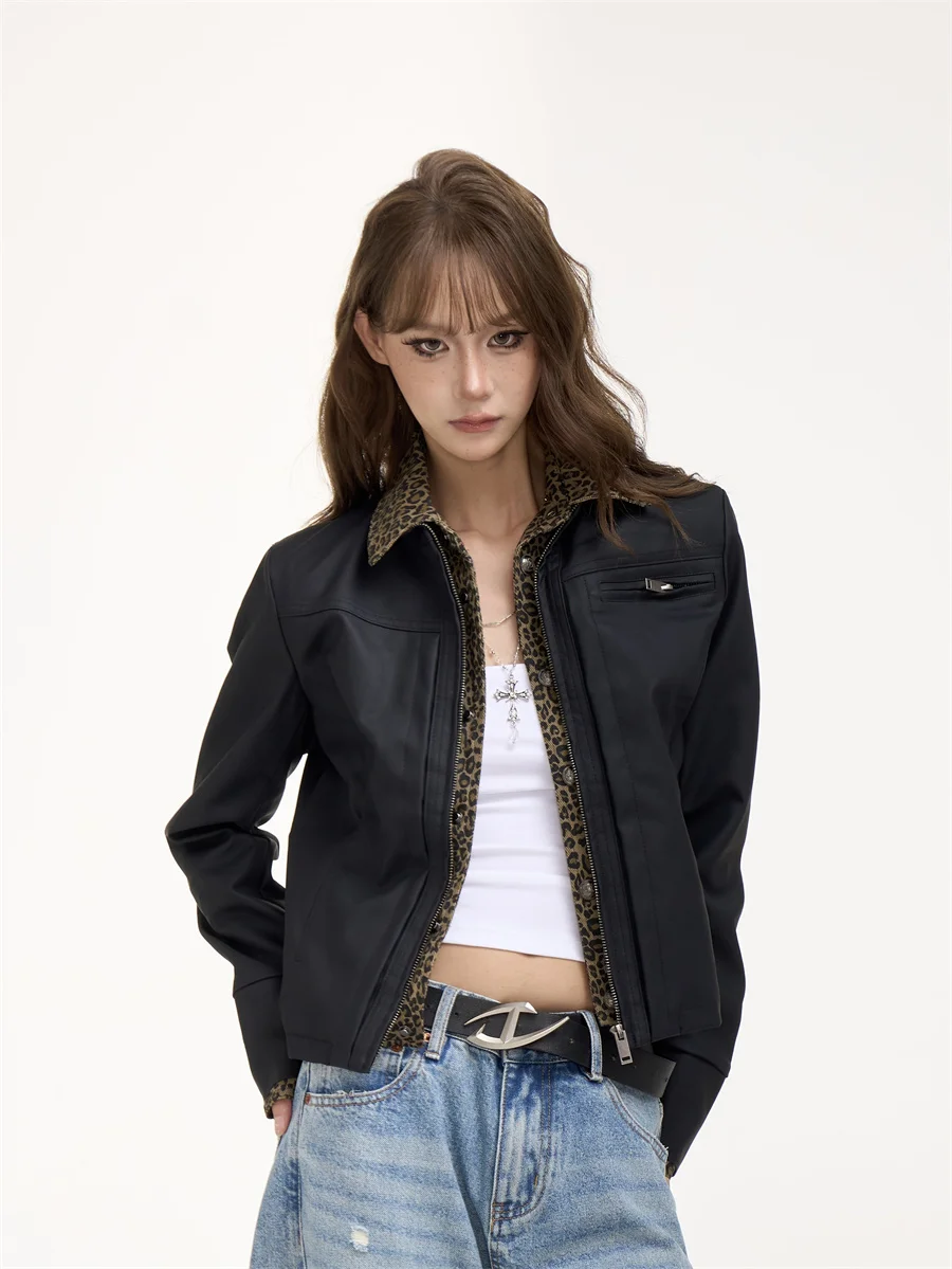 Street sle feminino solto ajuste motociclista jaet couro do plutônio colheita casaco picante menina turn-down colarinho moto jaet para jovens