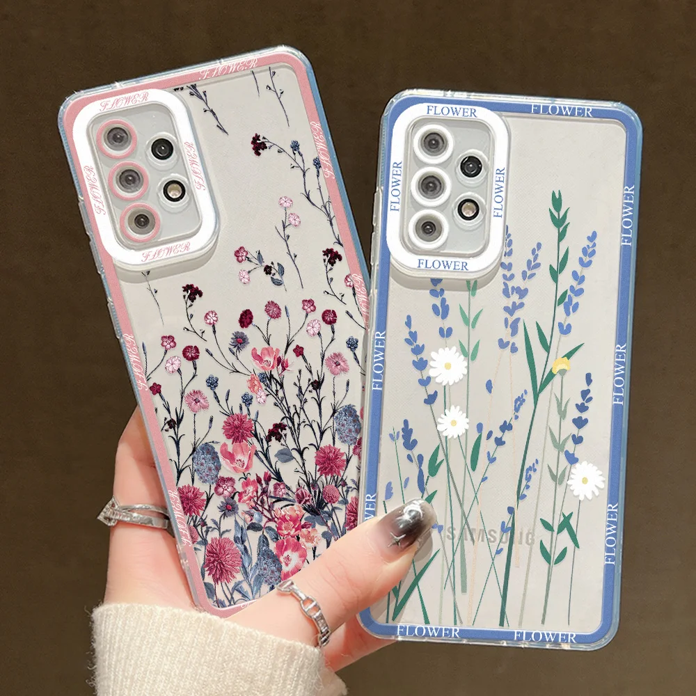 

Soft TPU Phone Case For Samsung A55 A54 5G S24 Ultra Funda S23 S22 S21 A52S A53 A33 A35 A34 A71 A73 A05S A03S A72 Flowers Cover