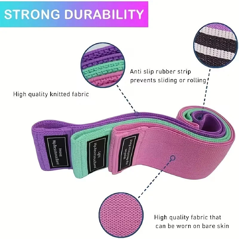 3PCS Resistance Bands Set, Fabric Glute Bands for Leg Workout, Fitness Exercise Loop Bands for Yoga, Pilates and Home Training