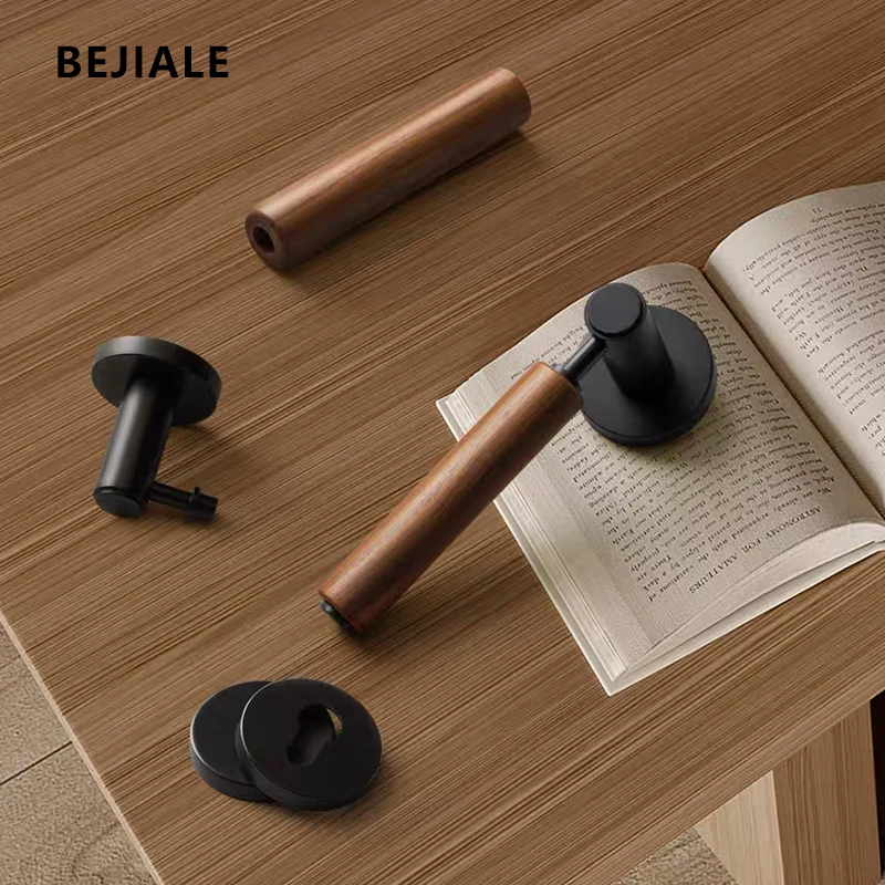 Household Door Lock Universal Indoor Walnut Bedroom Retro Mute Door Lock Door Handle Solid Wood Handle Door New Chinese Style