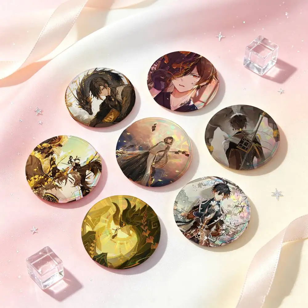Zhongli Genshin Impact Badges Button Round Creative Pin Brooch Badge Bag Decor Accessories Fans Collect Friends Gifts