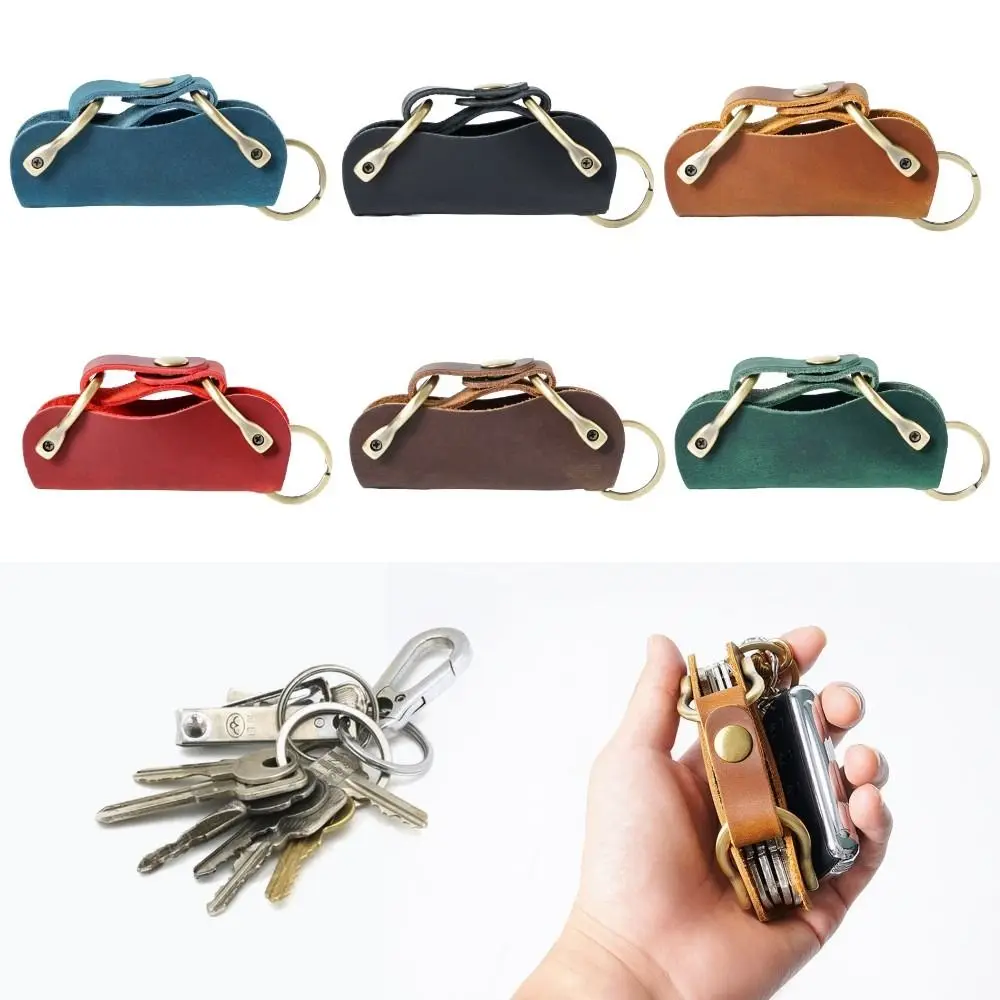 

Portable with Keyring Leather Key Holder Solid Color Lightweight Key Wallet Holder Universal Car Keys Bag Men