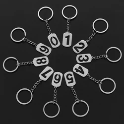Silver Color Stainless Steel Lucky 0-9 Number Keychain for Women Men Arabic Numeral Pendant Keyrings Handmade Jewelry Accessorie