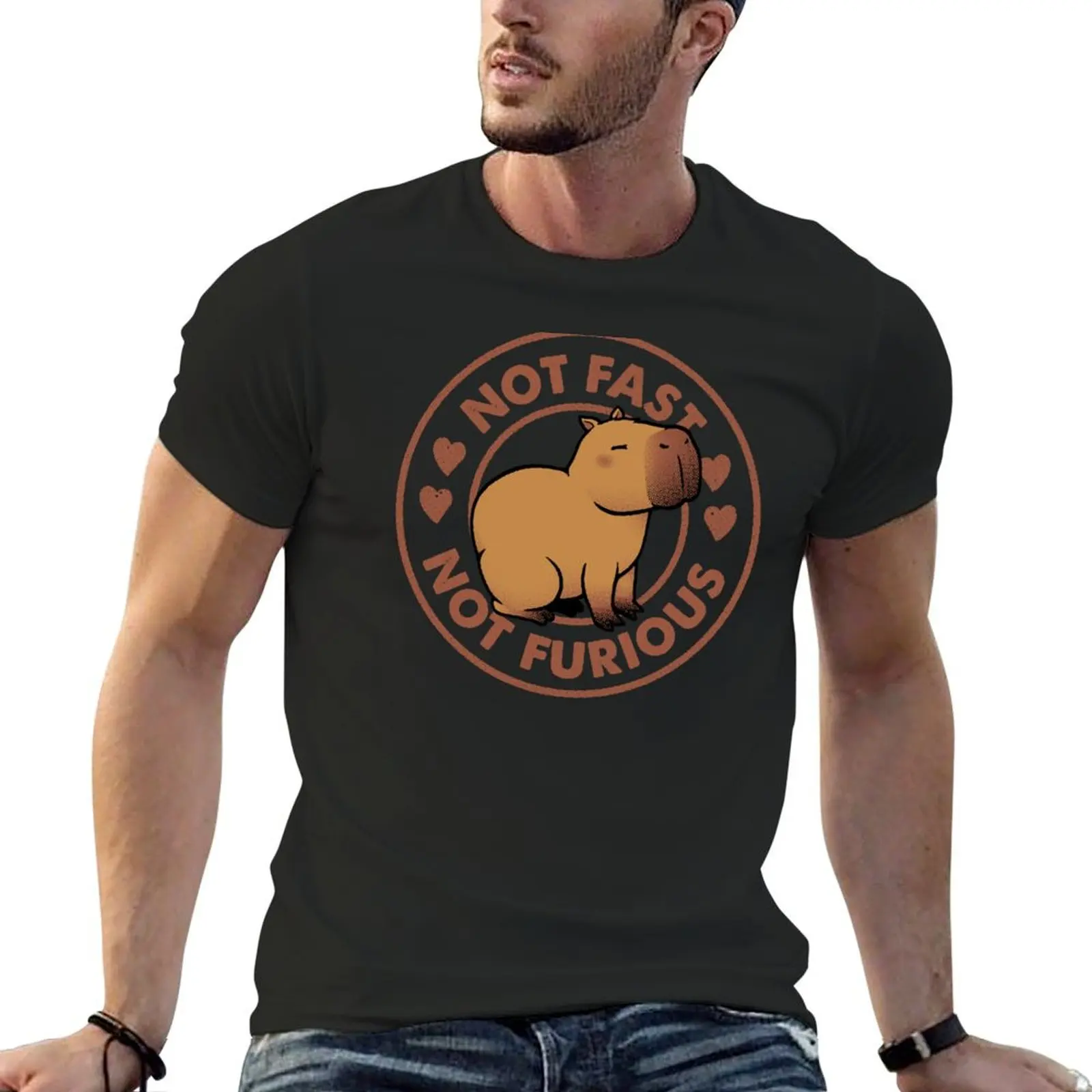 Not Fast Not Furious Capybara Black by Tobe Fonseca T-Shirt summer tops anime figures t shirt for men
