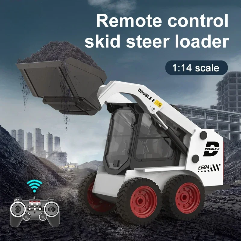 Double E E594 1/14 Remote Control Slip Loader Toy Car RC Truck Engineering Vehicle Skid Steer Cockpit Excavators Toys for Boys