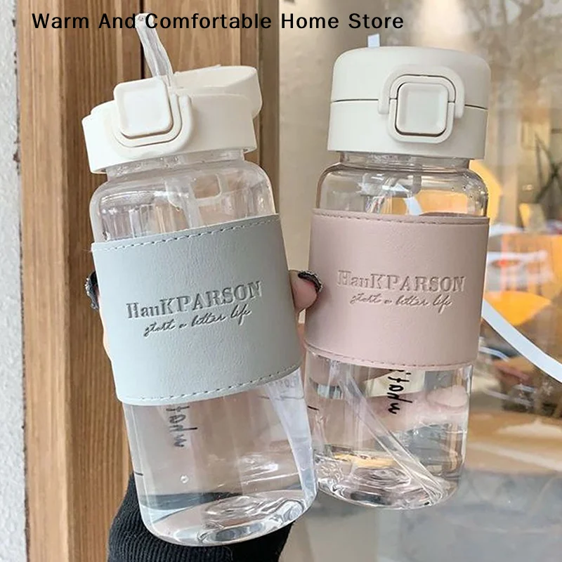 【SE】500ml Portable Water Bottle With Straw Creative Leak-proof Plastic Drinking Bottle Milk Coffee Tea Juice Cup Drinkware