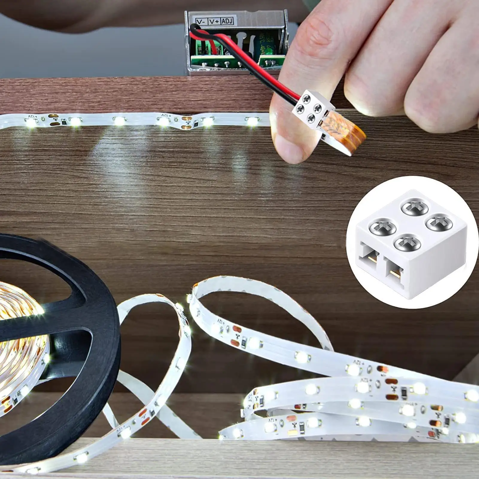 LED Strip Connectors 2Pin 8mm 5V/12V/24V Versatile LED Light Solderless Connector Adapter for 22AWG/20AWG/18AWG/16AWG Solid Wire