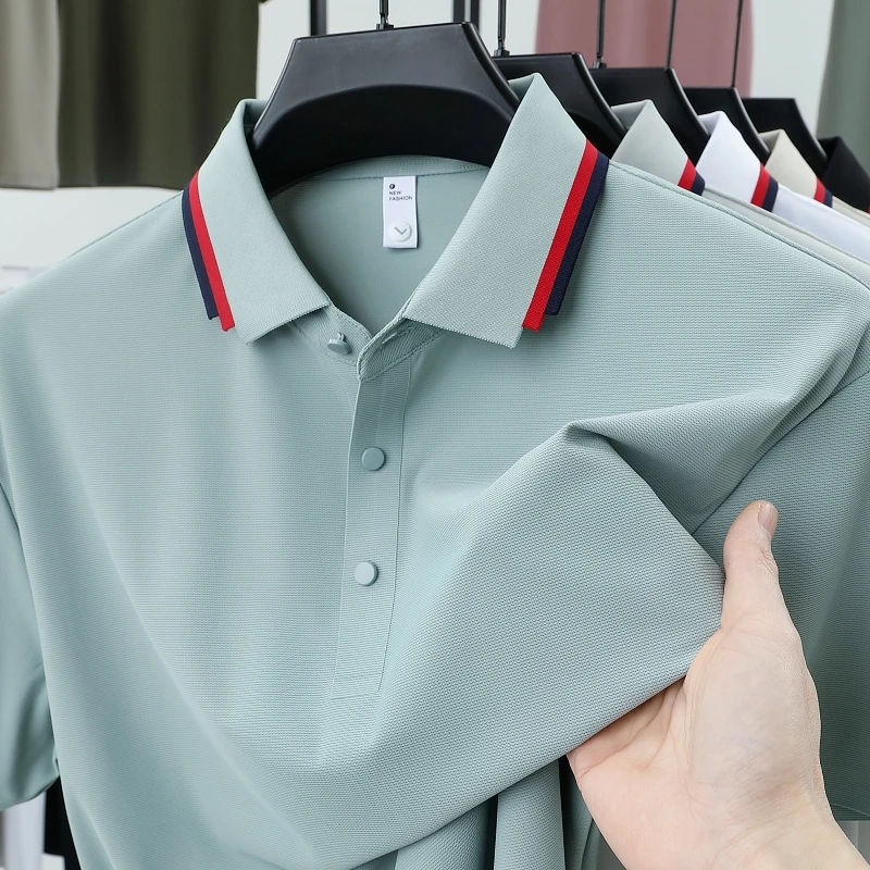 

Summer comfortable seamless polo shirt, new style with collar and half sleeves, men's casual lightweight breathable top T-shirt