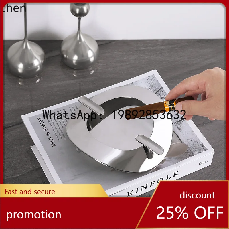 

YFY Stainless Steel High-End Ashtray Ornament Simple Luxury Anti-Fly Ash Living Room Home Metal silver