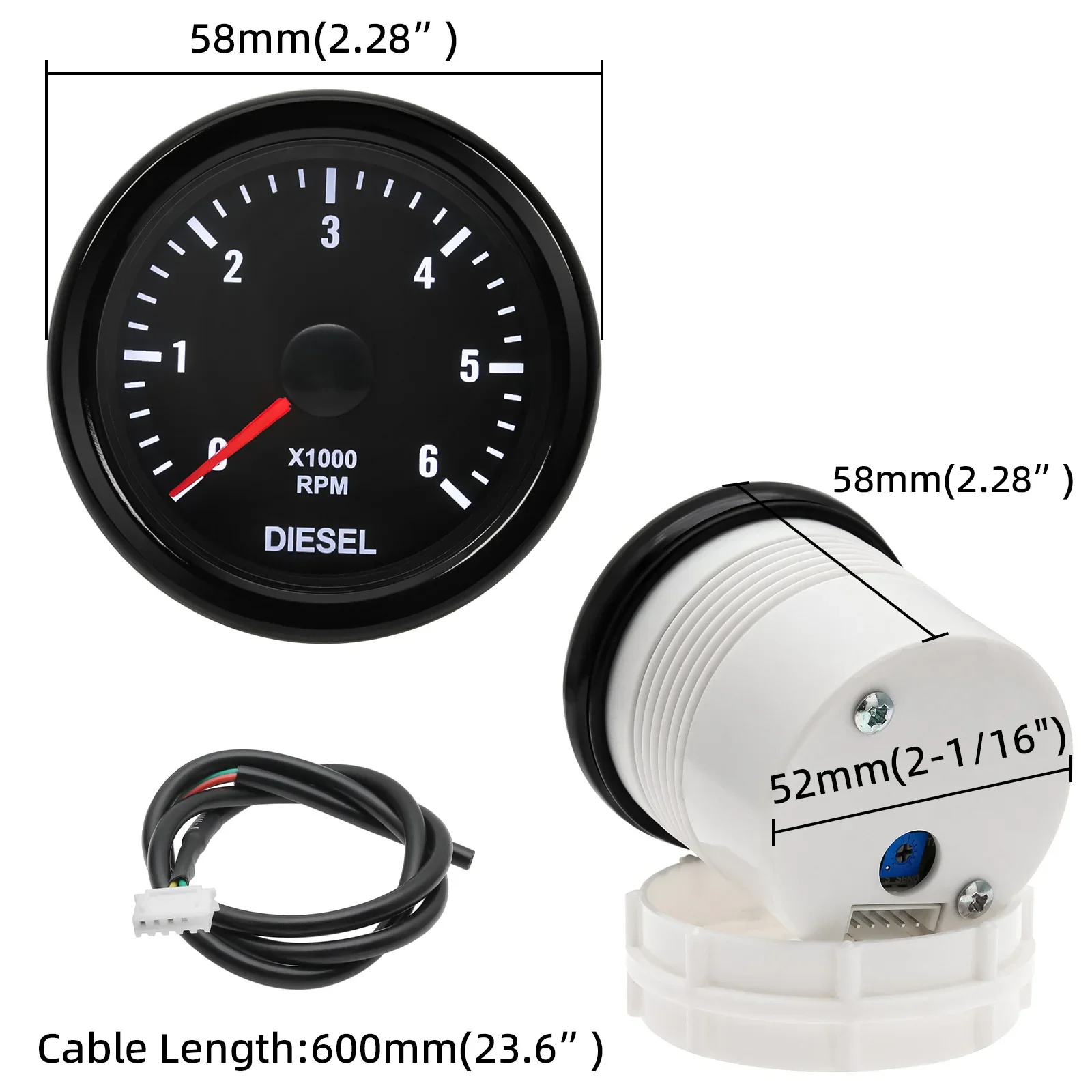 52MM Car Pointer Tacho Meter 0-6000 RPM Tachometer with White Backlight for 1-20 Cylinder