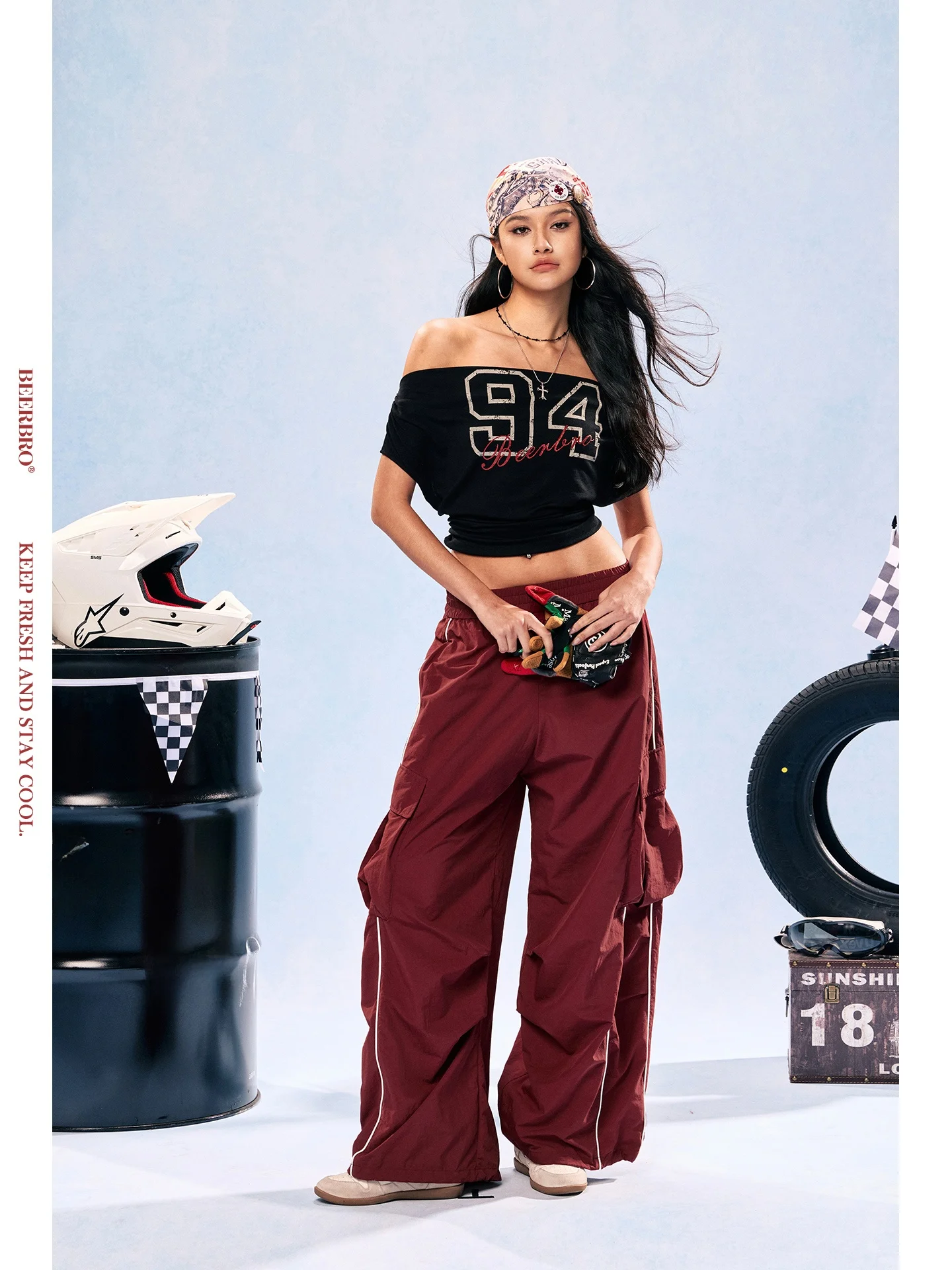 BeerBro Speed Pulse Comfortable Breathable Color Block Elastic Waist Quick Dry Casual Sports Pants Women's Loose Straight Leg