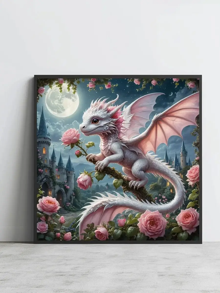 1 Stück 50X50CM/19,7 Zoll Ein kleiner Dinosaurier, der auf einem Ast steht, Kreuzstich-Set DIY-Kit 11CT/14CT Vollstickerei mit Öko-Baumwollfaden – Detail 1