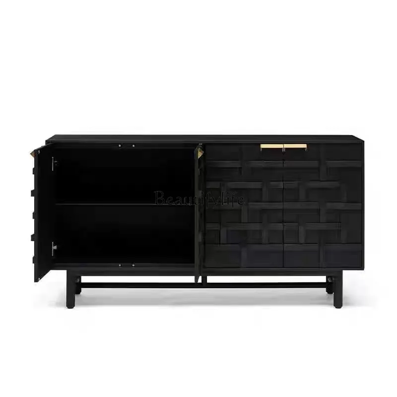 

American Retro Solid Wood Sideboard Living Room Wall Storage Cabinet Wabi-Sabi Vintage Style