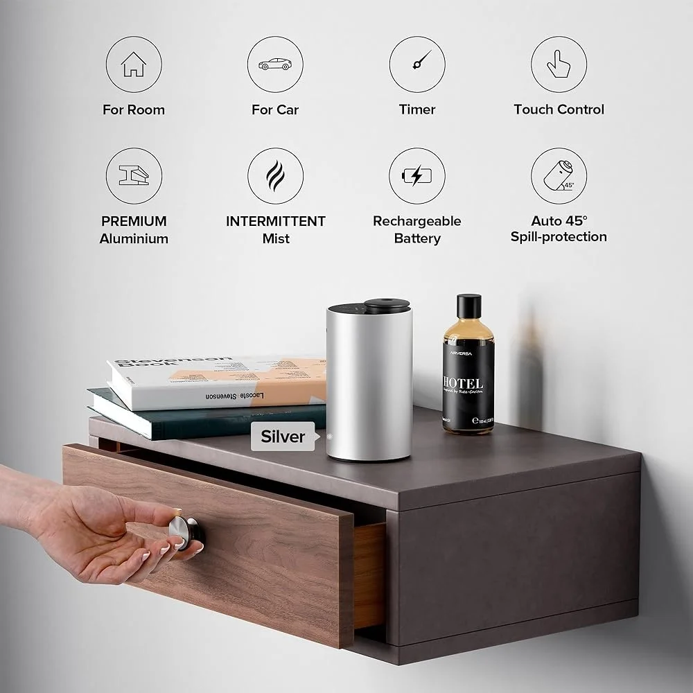 Difusor de aceites esenciales sin agua, máquina aromática para aromaterapia con 3 configuraciones de temporizador y niveles de niebla, uso en el hogar, la Oficina y el coche