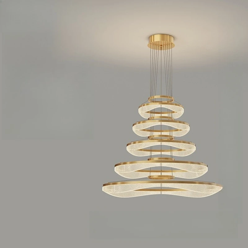 

Duplex building, large chandelier, modern, light luxury, stair light, atmosphere, round, villa, overhanging