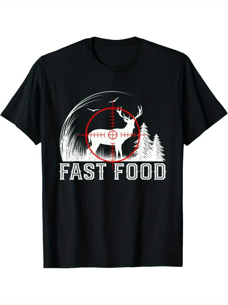 

Deer Hunting Funny Hunter Fast Food Vintage Hunters T-Shirt Summer 100% cotton Casual Short Sleeve T-Shirt.