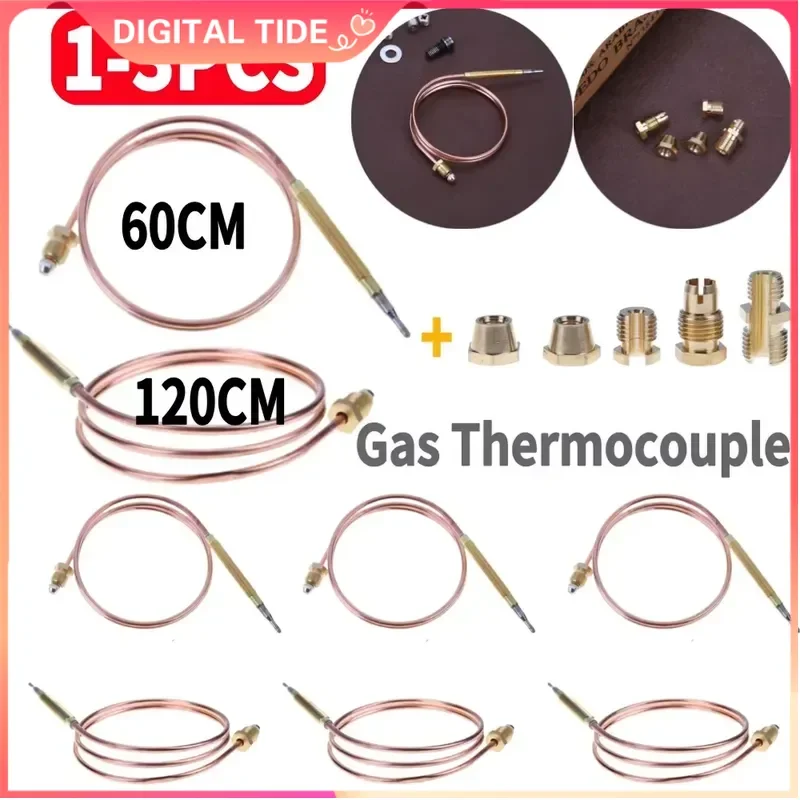 Universal Gas Thermocouple 60cm 120cm for Hot Water Boiler Temperature Controller Probe Replacement with 5 Fixed Parts 1-3PCS