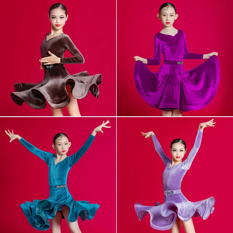 Vêtements de concours de danse latine pour filles, grande jupe pivotante pour enfants, vêtements de classement professionnel, automne et hiver