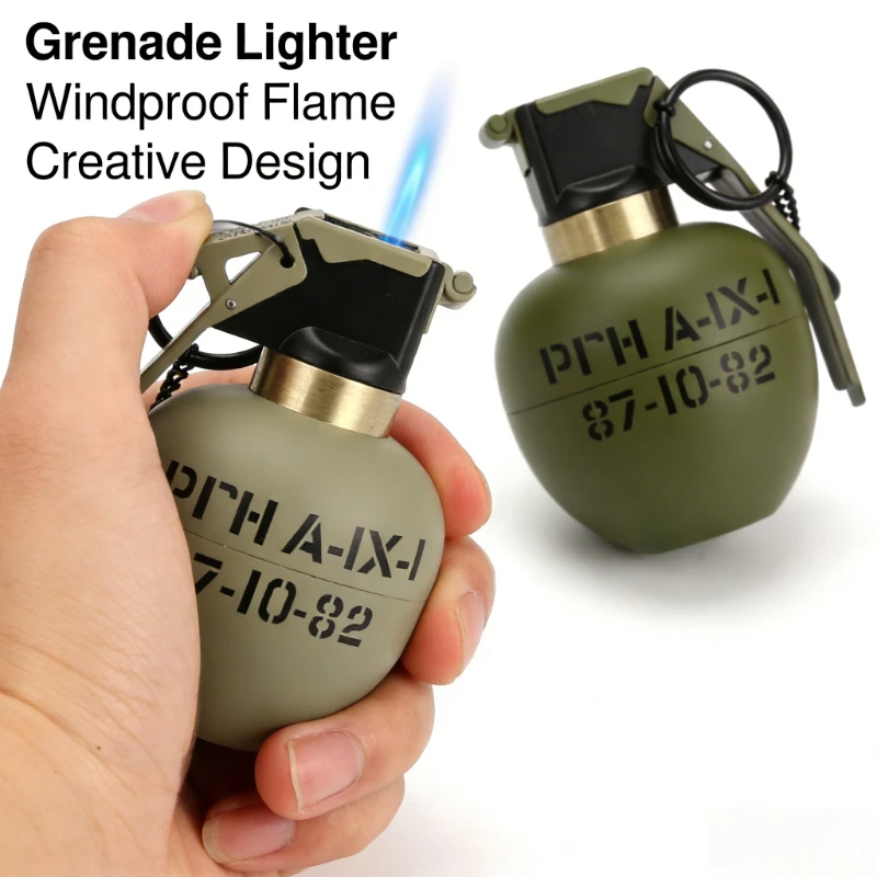 

Creative Grenade Shaped Metal Lighter Windproof Jet Flame Butane Refillable Portable Smoking Gadget Unique Gift for Men