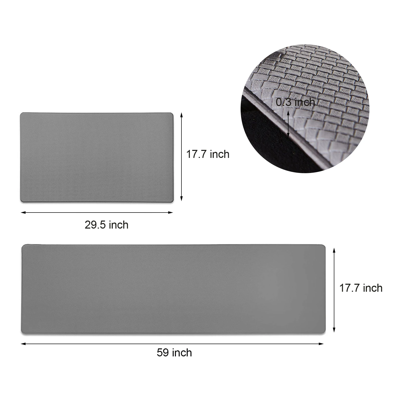 2 Pcs Gray Non-Slipping Laundry Room Cushion Floor Mat Kitchens Rug Mats Anti-Fatigue Water-Proof Pad Decoration Easy to Clean